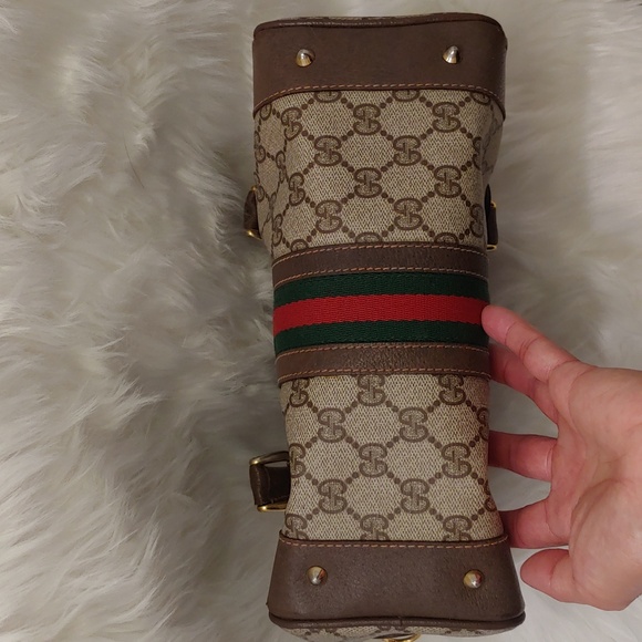 Authentic Vintage Gucci GG Monogram Supreme Sherry Web Ophidia Boston Crossbody - Picture 5 of 10